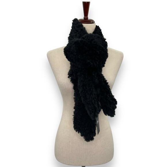 NEW INC International Concepts Fluffy Faux Fur Black Scarf Rectangle Stretch NWT - Picture 3 of 12